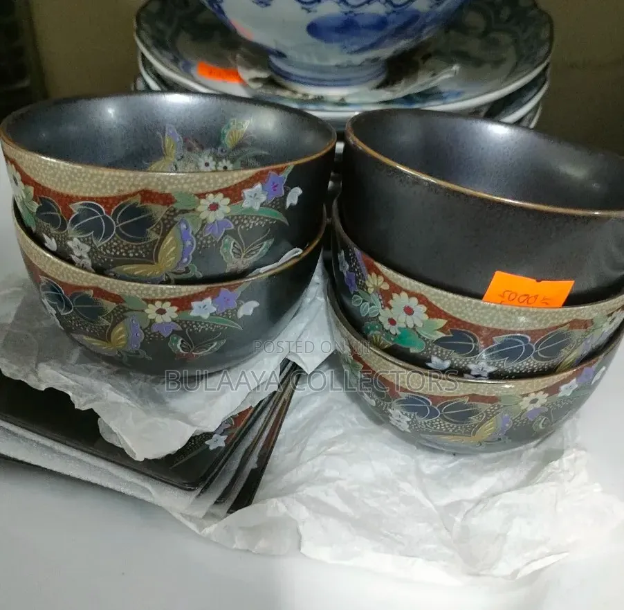 Japanese Ceramic Tea Set Featuring a Bowl and Square Saucer.
