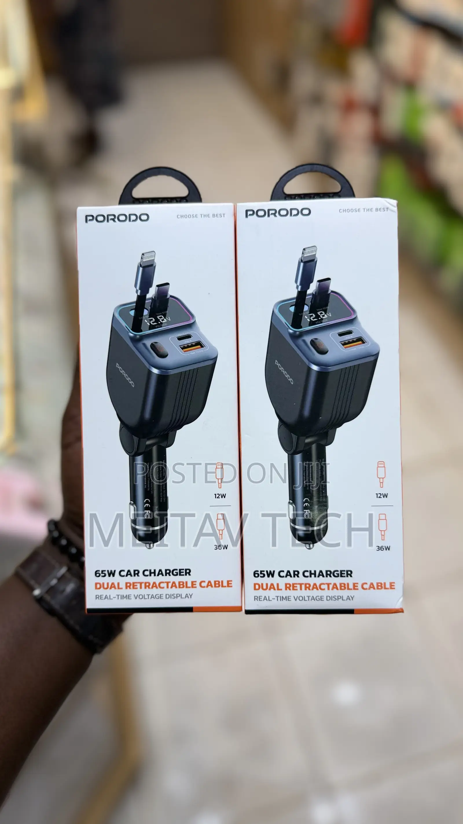 65w 4in1 Car Charger With Retractable Type-C Lightning Cables
