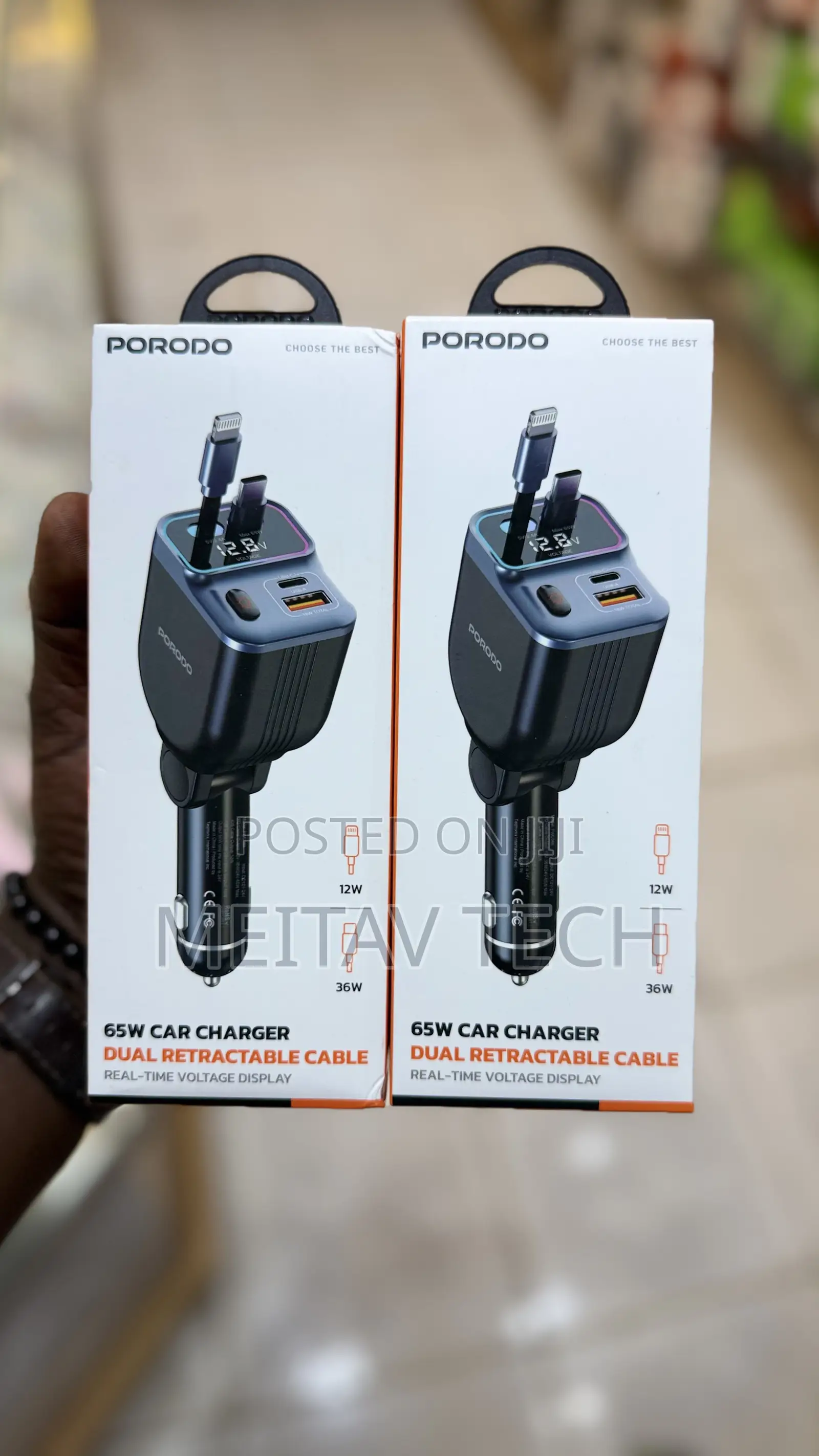 65w 4in1 Car Charger With Retractable Type-C Lightning Cables