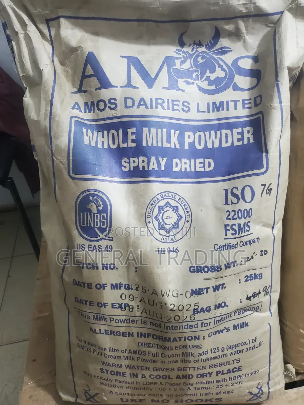Amos Dairies Milk Powder 25kgs for Sale