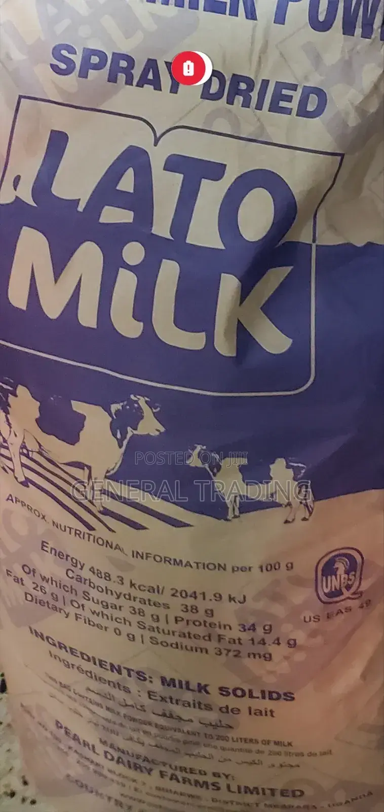 Lato Milk Powder 25kgs at 410,000shs Per Bag
