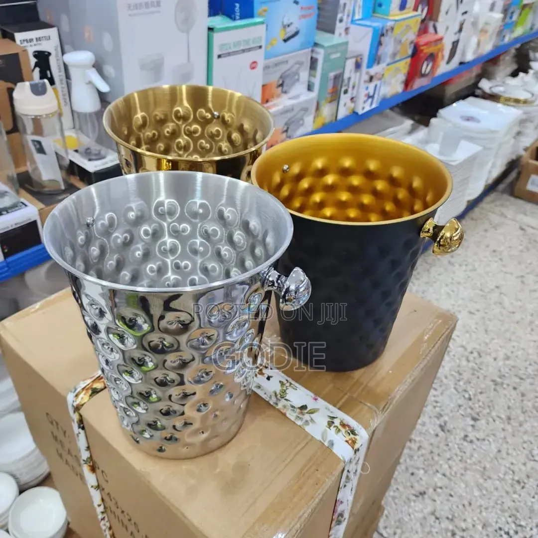 Stainless Steel Hammered Ice Buckets for Wine and Champagne.
