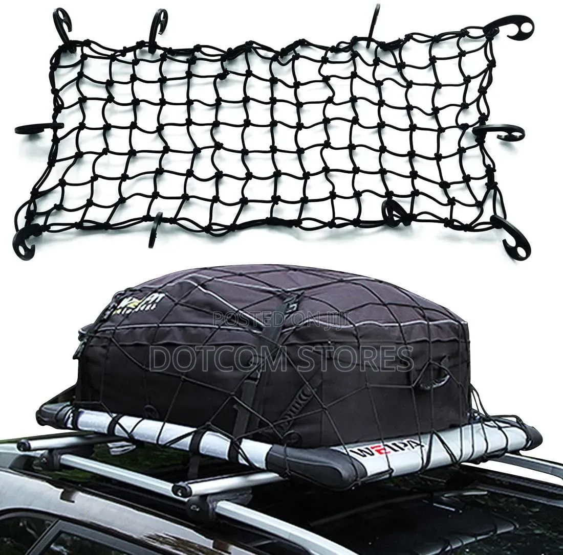 Aluminum Car Roof Rack Basket Paired With an Elastic Bungee Cargo Net.