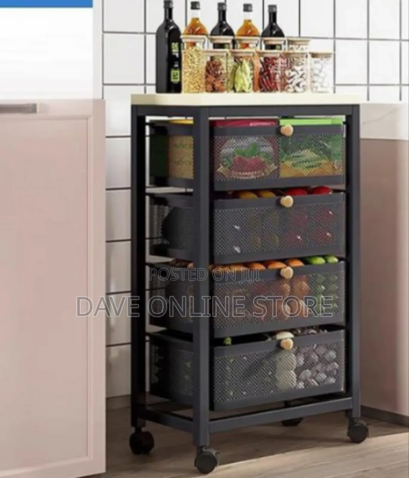 Stylish Functional 5-Drawer Rolling Mesh Storage Cart .