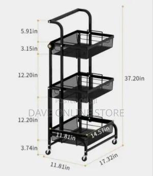 Foldable 3-Tier Rolling Utility Cart With Mesh Baskets Convertible