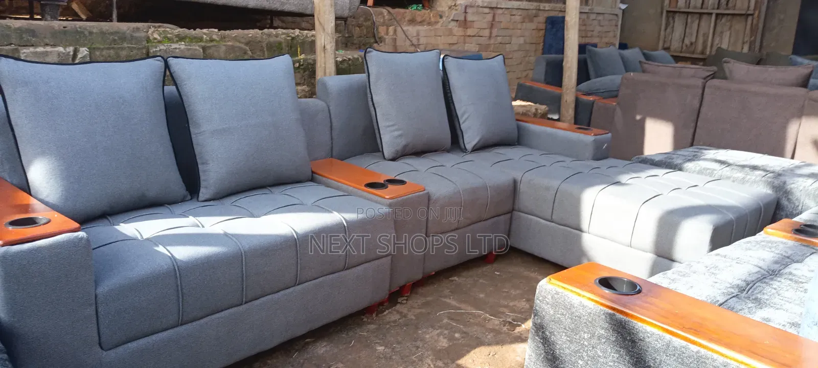 L Shaped Sofa/L Shaped Sofa/ Sofas Set/With Middle Cup Holder/ Gray