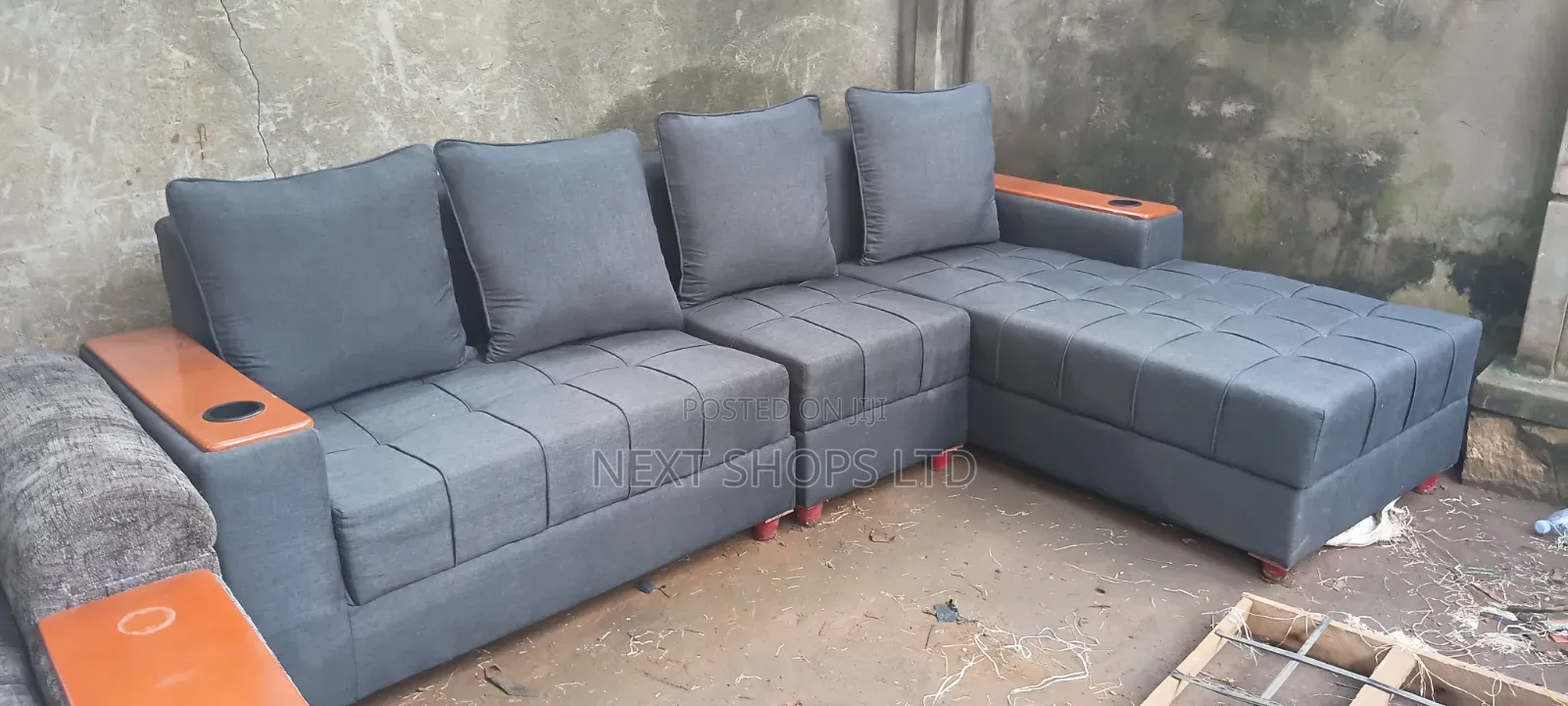 Gray L Shaped Sofas Set/ Luxury L Shaped Sofa/Sofa Set/Cup Holder/Ss01