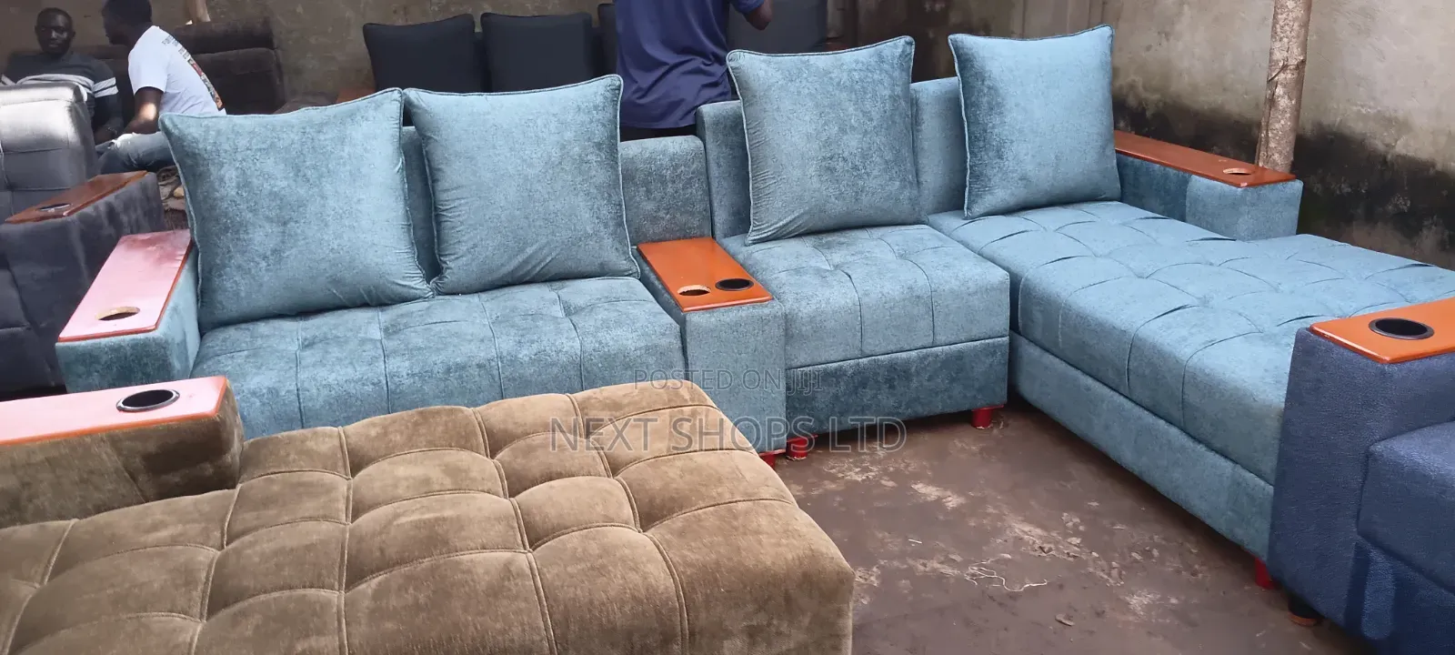 Sky Blue Sofa Set/ L Shaped Sofaz Set/ L Shaped Sofa Sets/With Bed