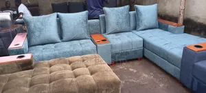 Sky Blue Sofa Set/ L Shaped Sofaz Set/ L Shaped Sofa Sets/With Bed