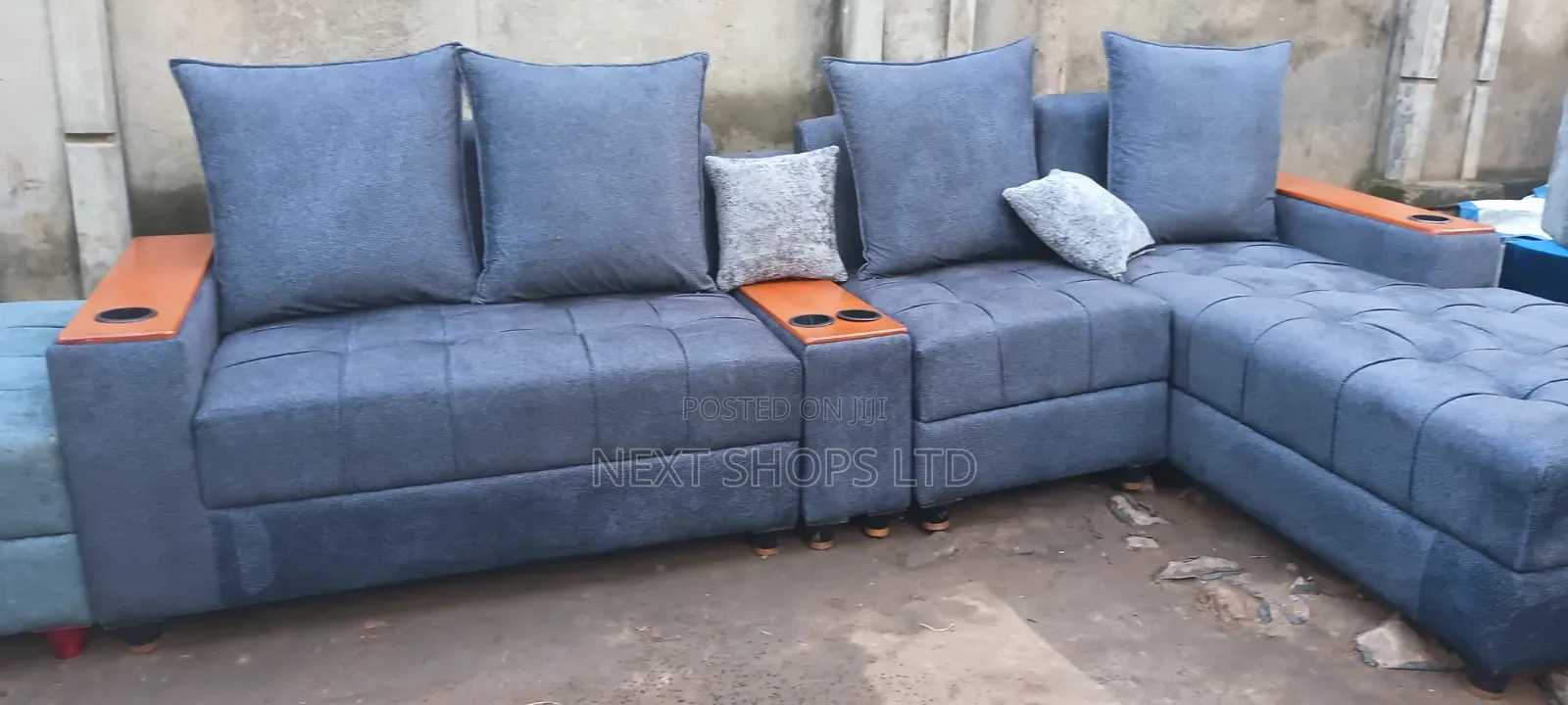 Brand New Luxury Sofa Set/Blue L Shaped Sofa/Ll Shape Sofas/Cup Holder