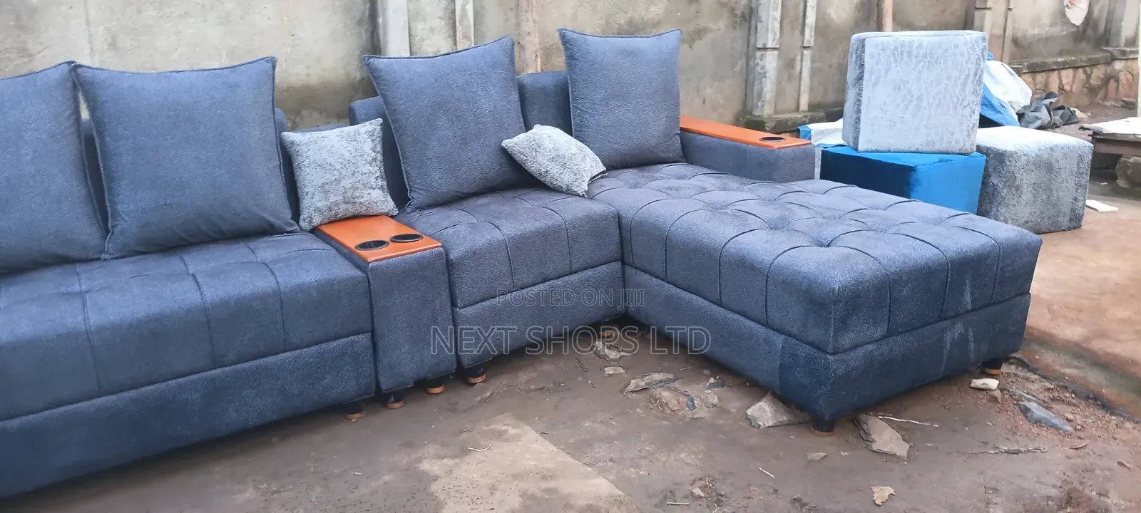 Brand New Luxury Sofa Set/Blue L Shaped Sofa/Ll Shape Sofas/Cup Holder