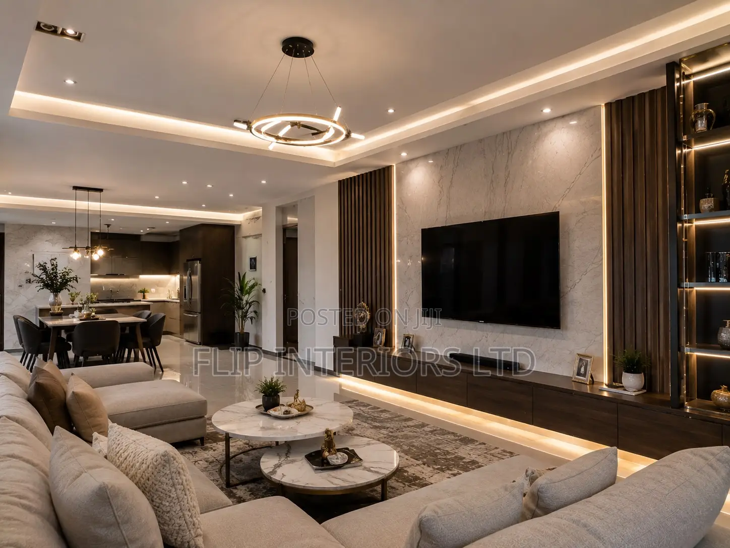 Luxury Open-Plan Living Room Tv Wall Interior Solutions