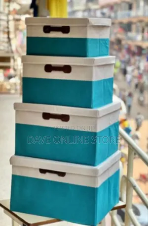 Set of 4 Collapsible Fabric Storage Boxes With Lids