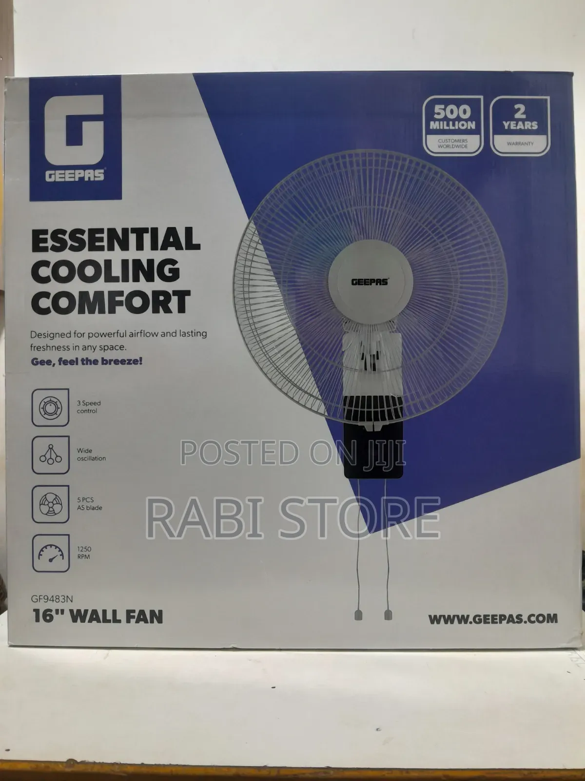 Geepas Wall Mount Fan With Two Strings - White