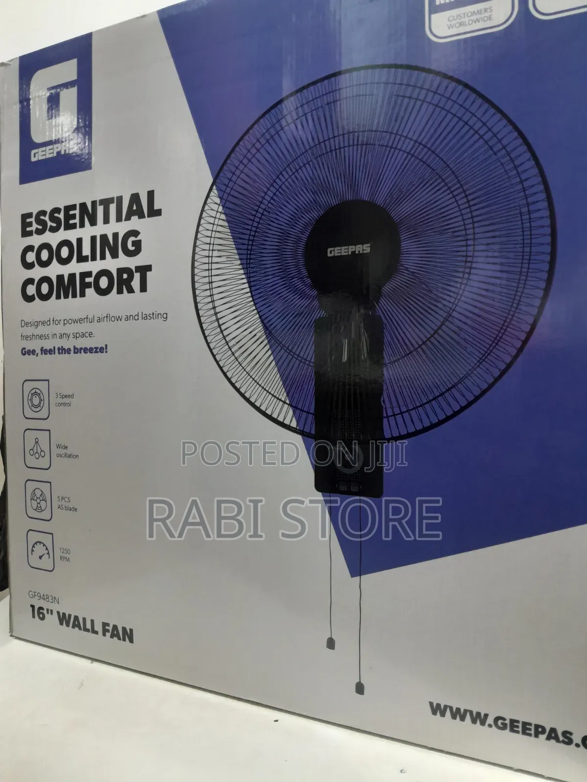 Geepas Wall Mount Fan With Two Strings - White
