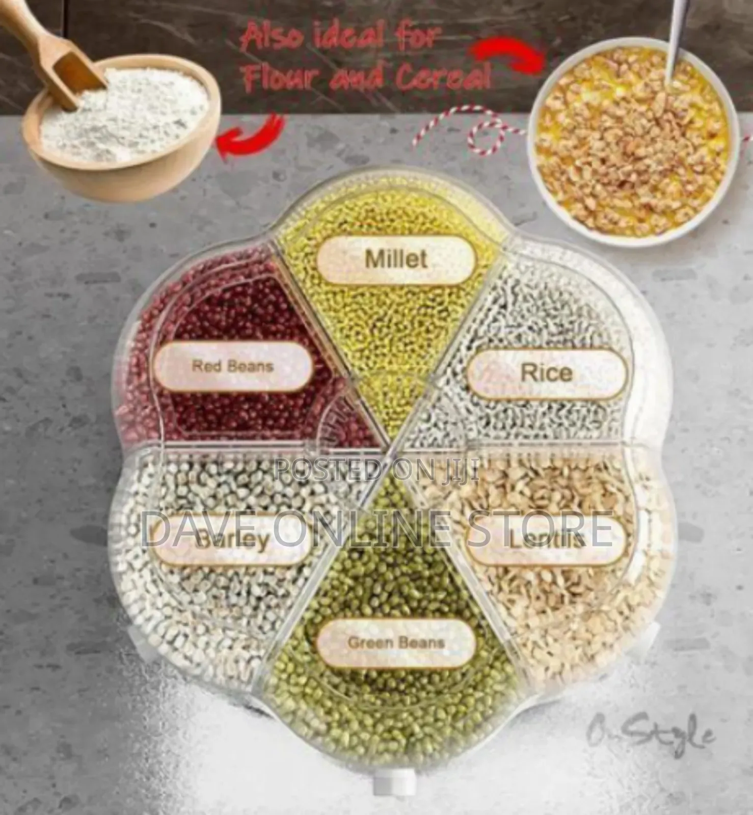 Multi-Functional Rotating Grain Dispenser and Dry Food Storage