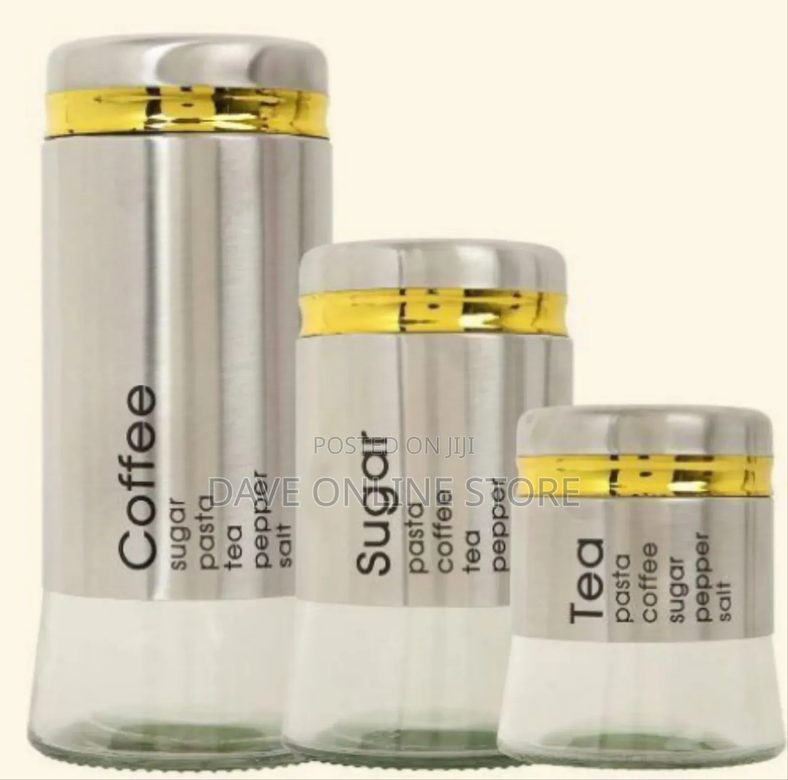 3-Piece Set of Modern Glass Storage Canisters With Labels