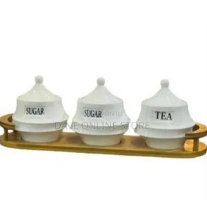 Elegant Ceramic Canister Set With Wooden Stand