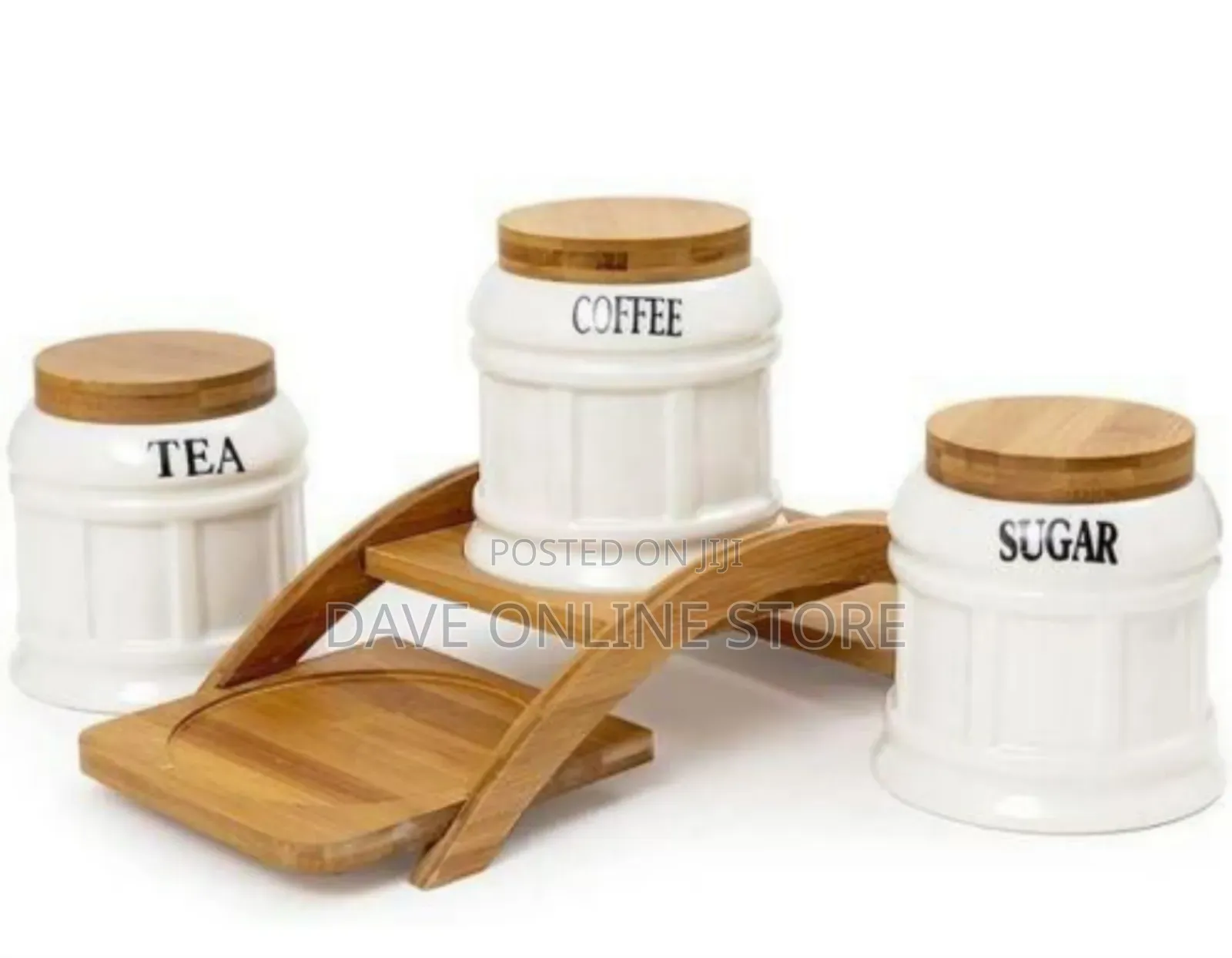 Elegant Ceramic Canister Set With Bamboo Stand