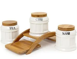 Elegant Ceramic Canister Set With Bamboo Stand
