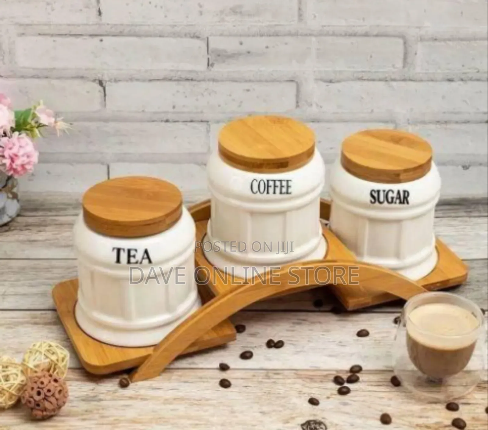Elegant Ceramic Canister Set With Bamboo Stand