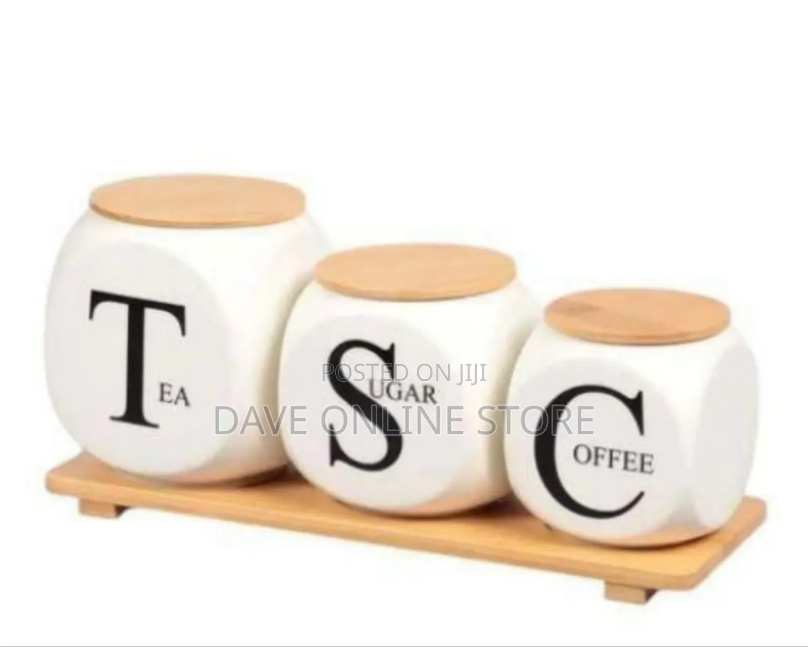 Unique Square/Round Ceramic Tea, Sugar, and Coffee Canister Set