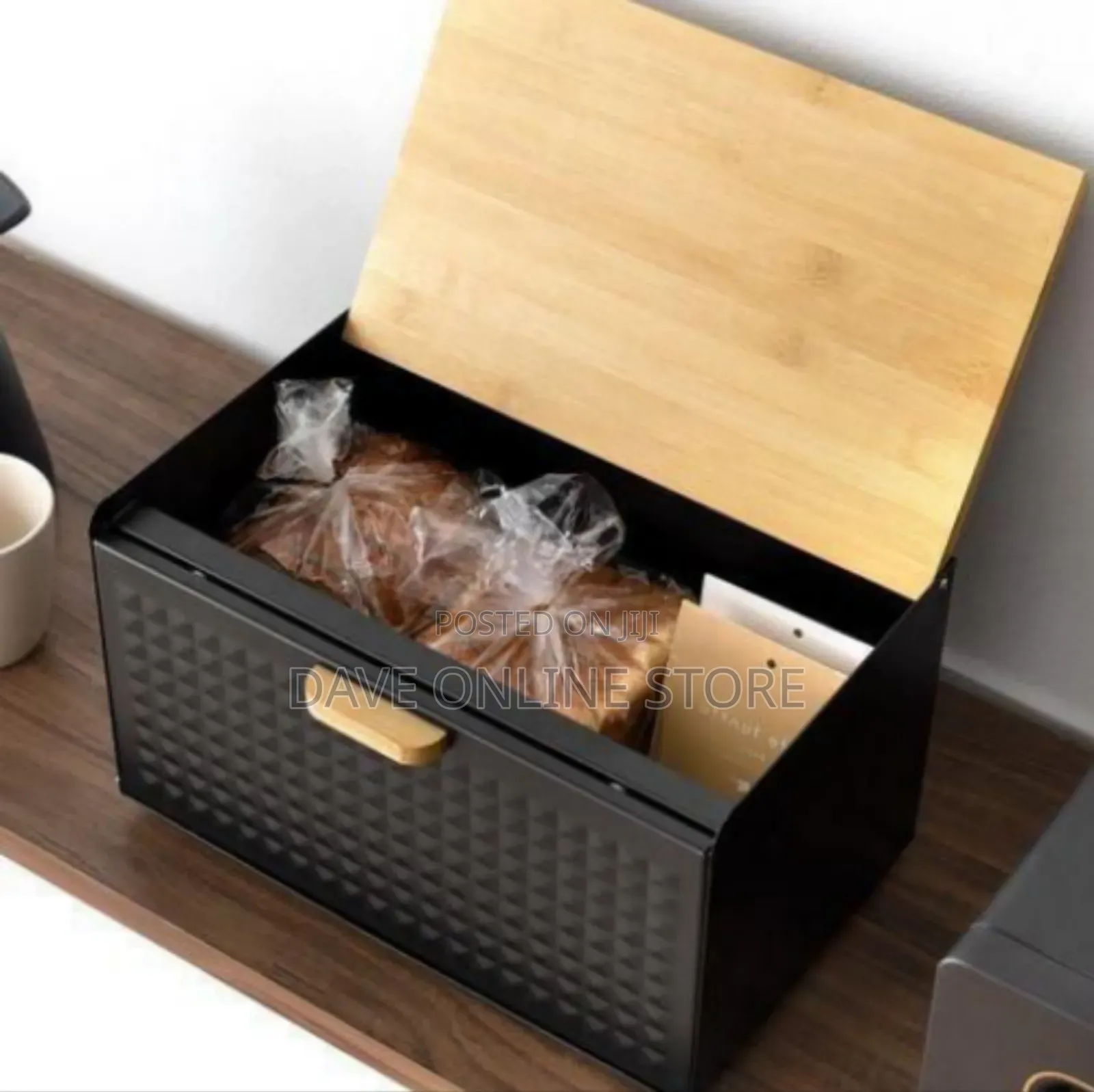 Modern Bread Bin With Natural Wooden Cutting Board Lid
