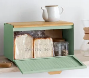 Modern Bread Bin With Natural Wooden Cutting Board Lid