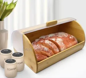 Elegant Wooden Bread Box With Transparent Roll-Top Lid