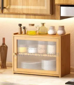 Elegant Wooden Countertop Storage Cabinet With Fluted Glass Door