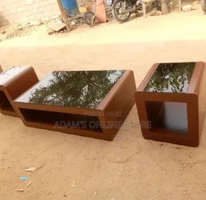 Center Table With Stools in Brown and Black Glass
