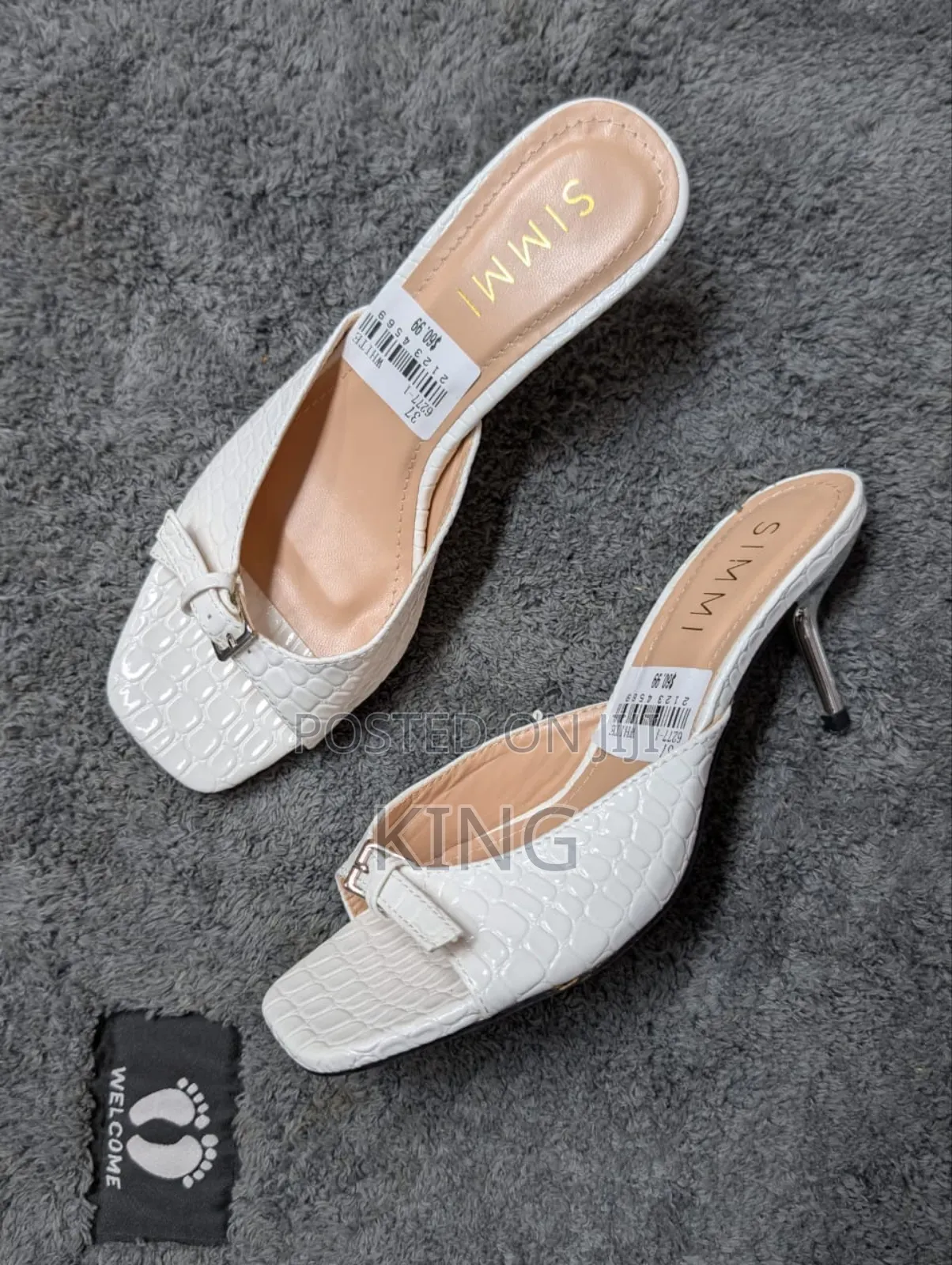 Simmi London White Crocodile Textured Kitten Heel Mules.