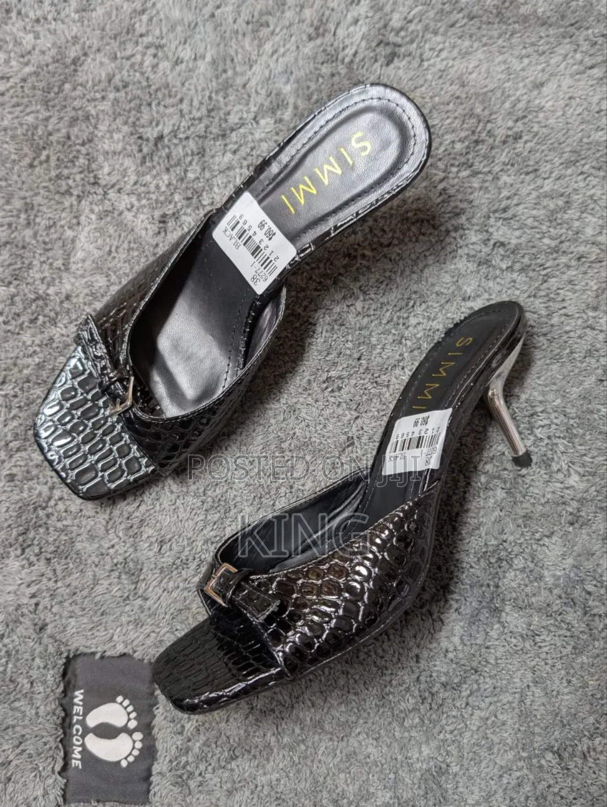 Simmi London White Crocodile Textured Kitten Heel Mules.