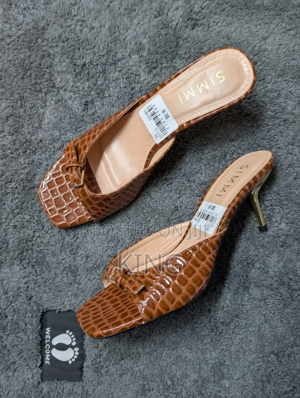 Simmi London White Crocodile Textured Kitten Heel Mules.