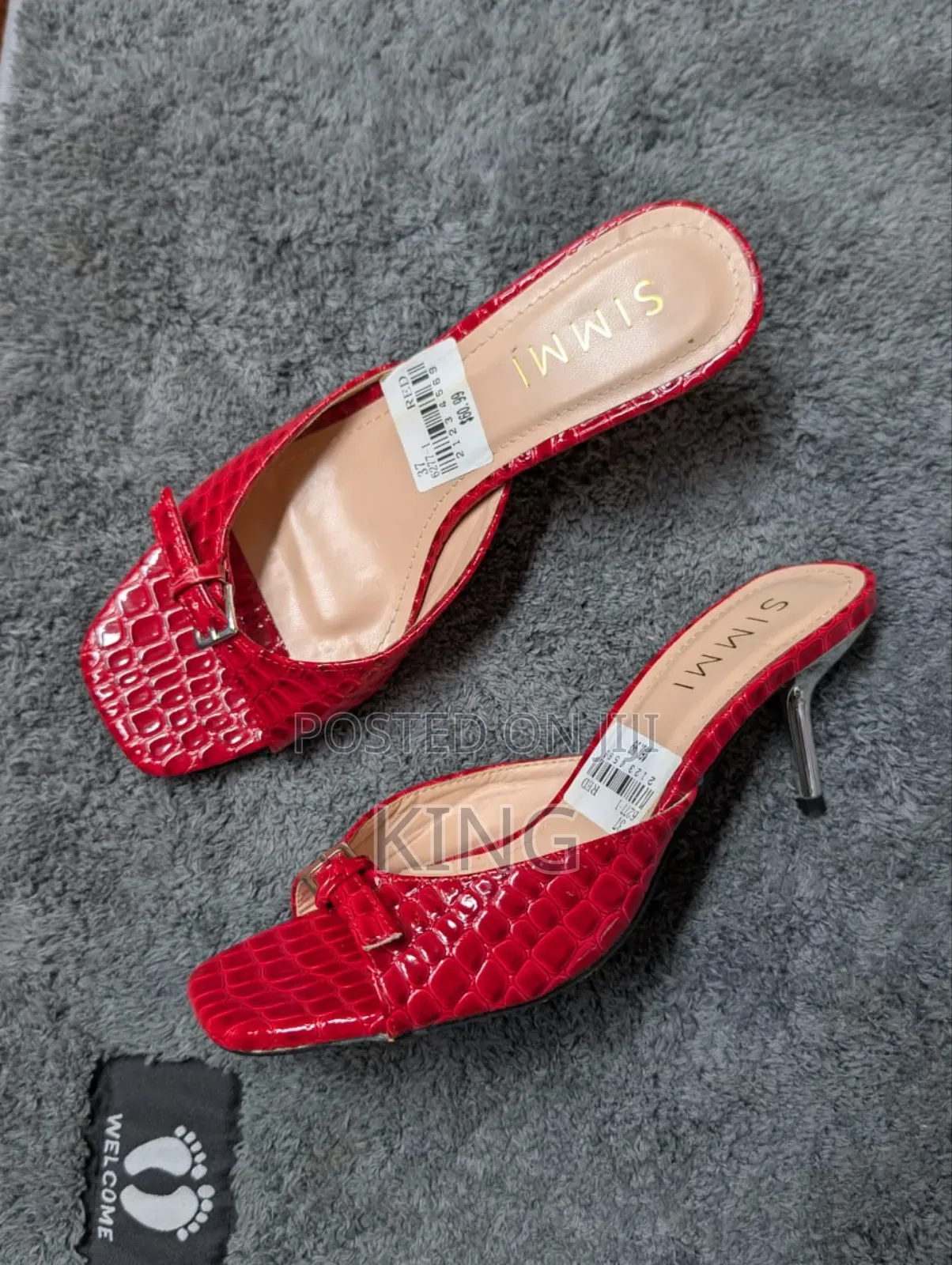Simmi London White Crocodile Textured Kitten Heel Mules.