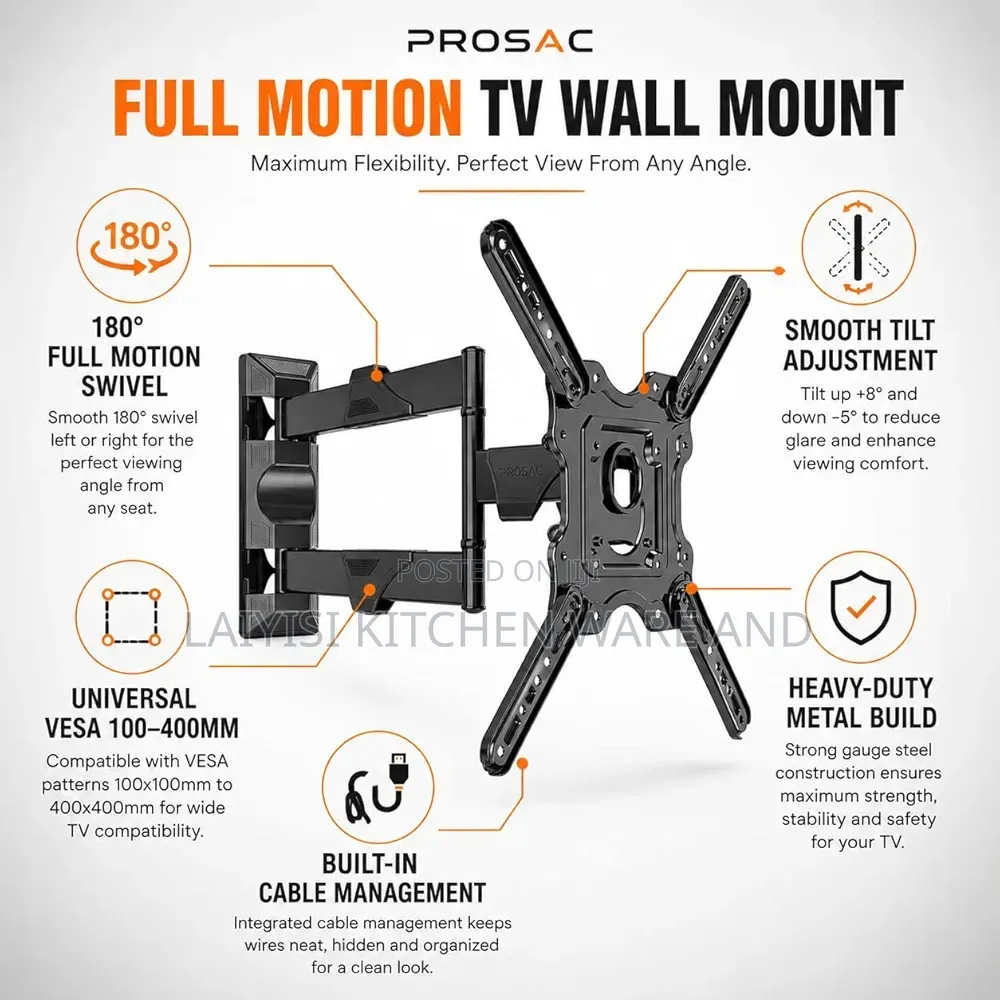 Arm Tv Wall Mount For Most 23-65 Inch Tvs, 37 Inch Long Extension Tv