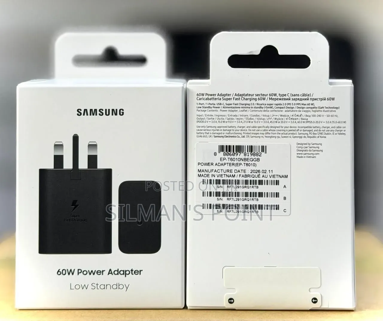 Samsung 60w Adapter 3 Pin Black