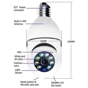 Wireless Ip Wifi Panoramic Security CCTV Bulb Camera 1080p E27ptz