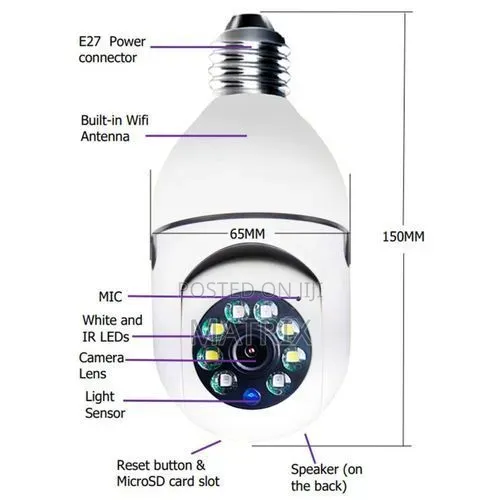 Wireless Ip Wifi Panoramic Security CCTV Bulb Camera 1080p E27ptz