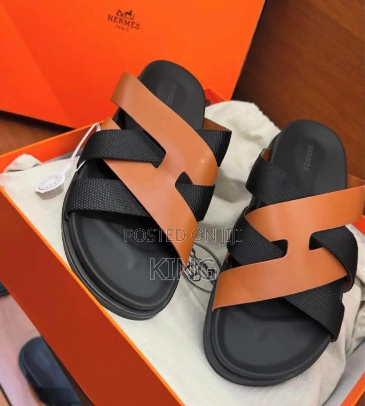 Hermès Kazimir Sandals in Noir Black, Brown