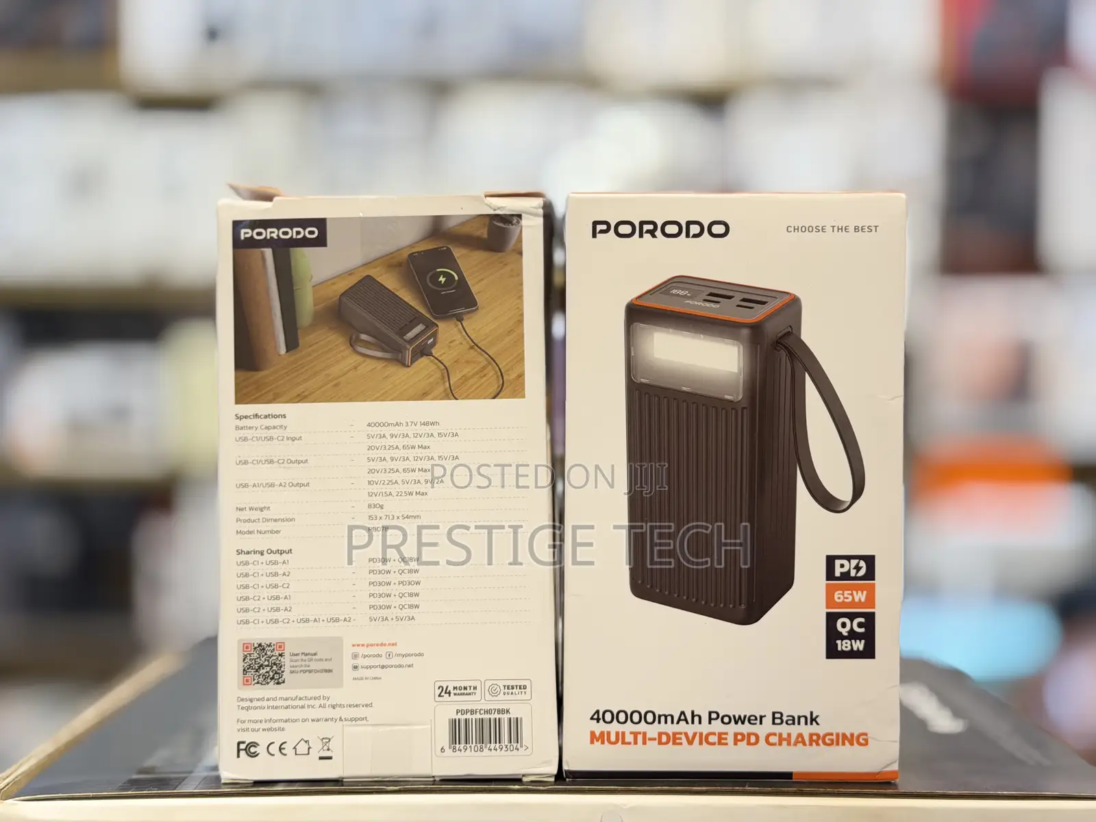 Porodo 40000mah Power Bank 65w, Laptop Power Bank, Built-in Flashlight