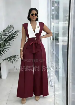Multi Color v-Neck Jumpsuit With a Waist Belt
