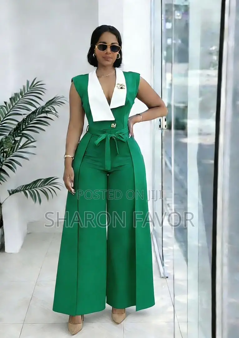 Multi Color v-Neck Jumpsuit With a Waist Belt