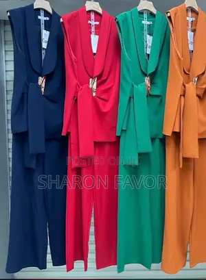 Elegant Sleeveless Blazers and Wide Leg Pant Set