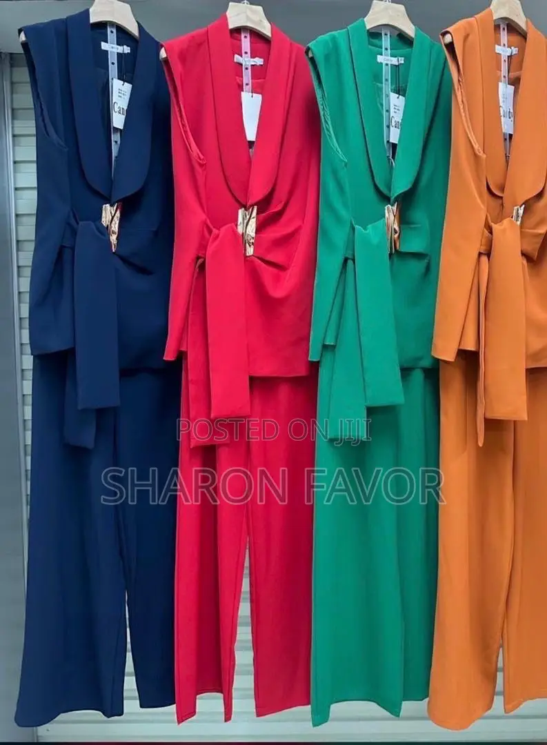 Elegant Sleeveless Blazers and Wide Leg Pant Set