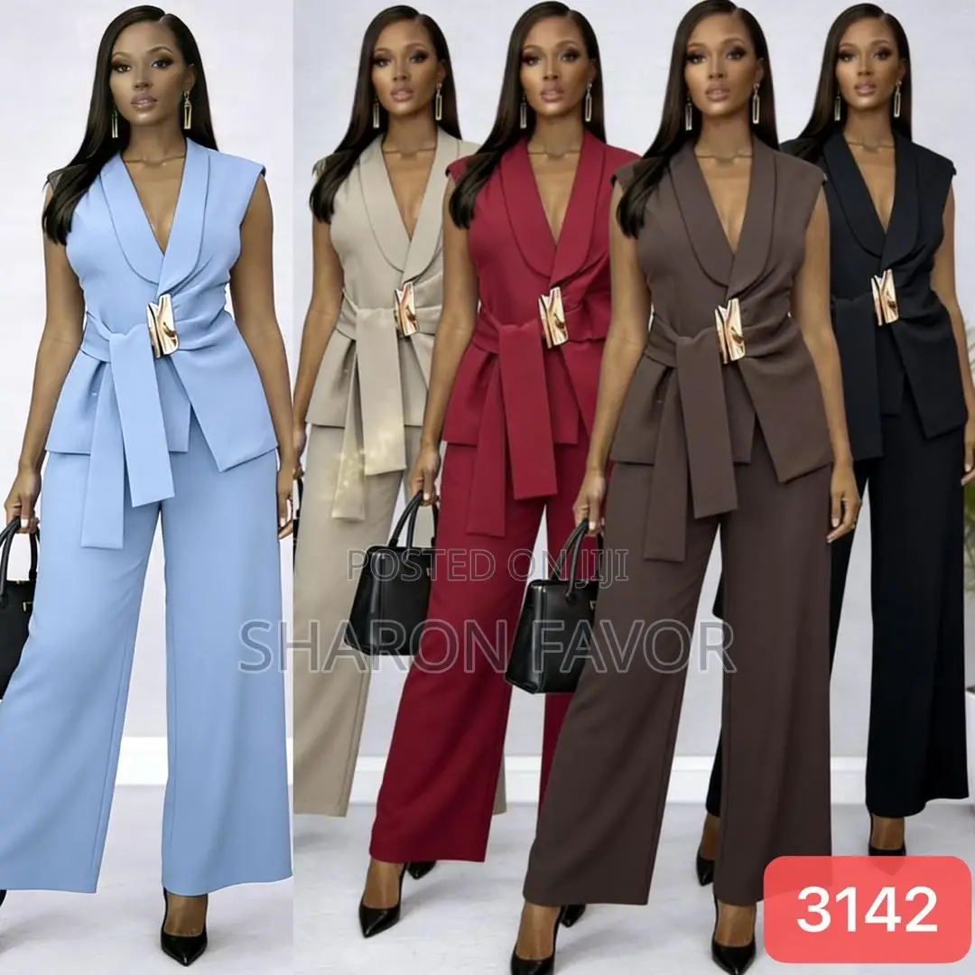 Elegant Sleeveless Blazers and Wide Leg Pant Set