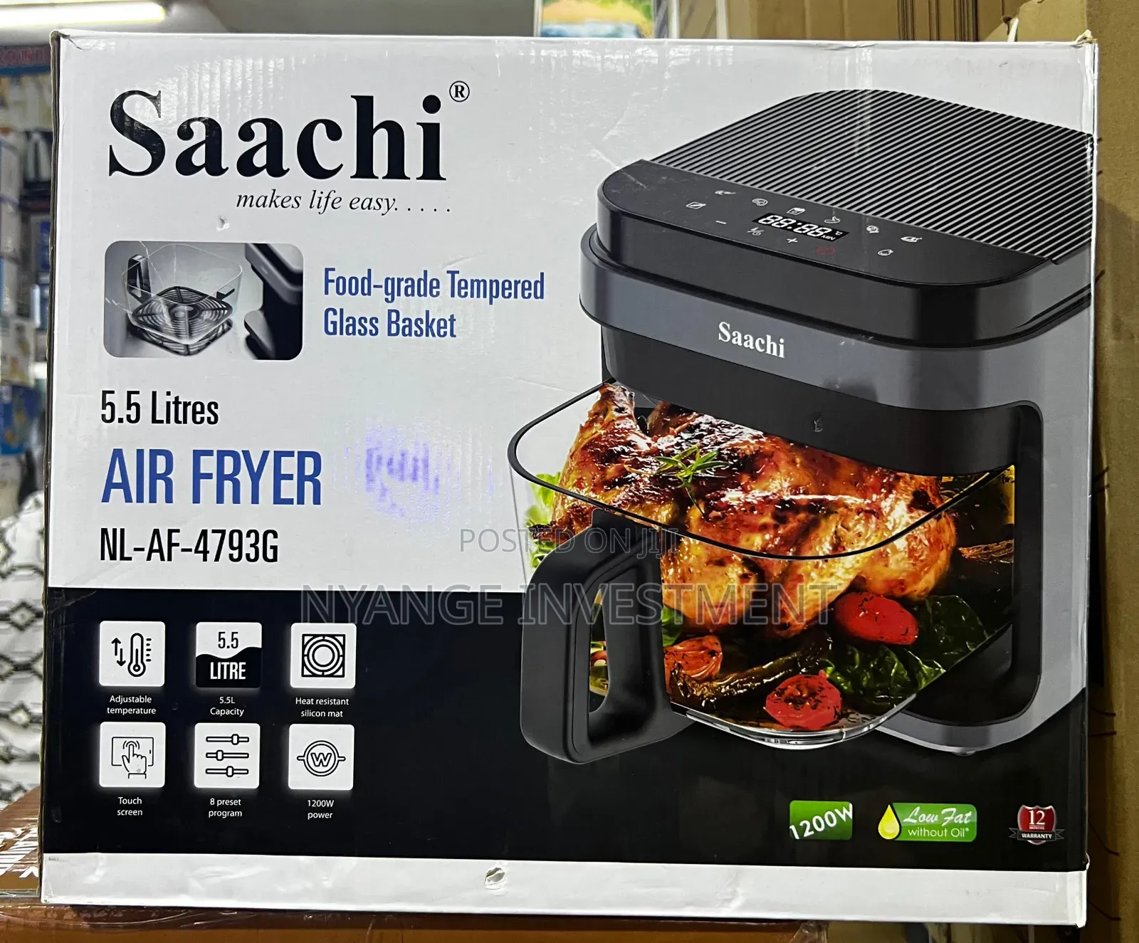 Saachi 5.5l Air Fryer With Food-Grade Tempered Glass Basket. Air Fryer