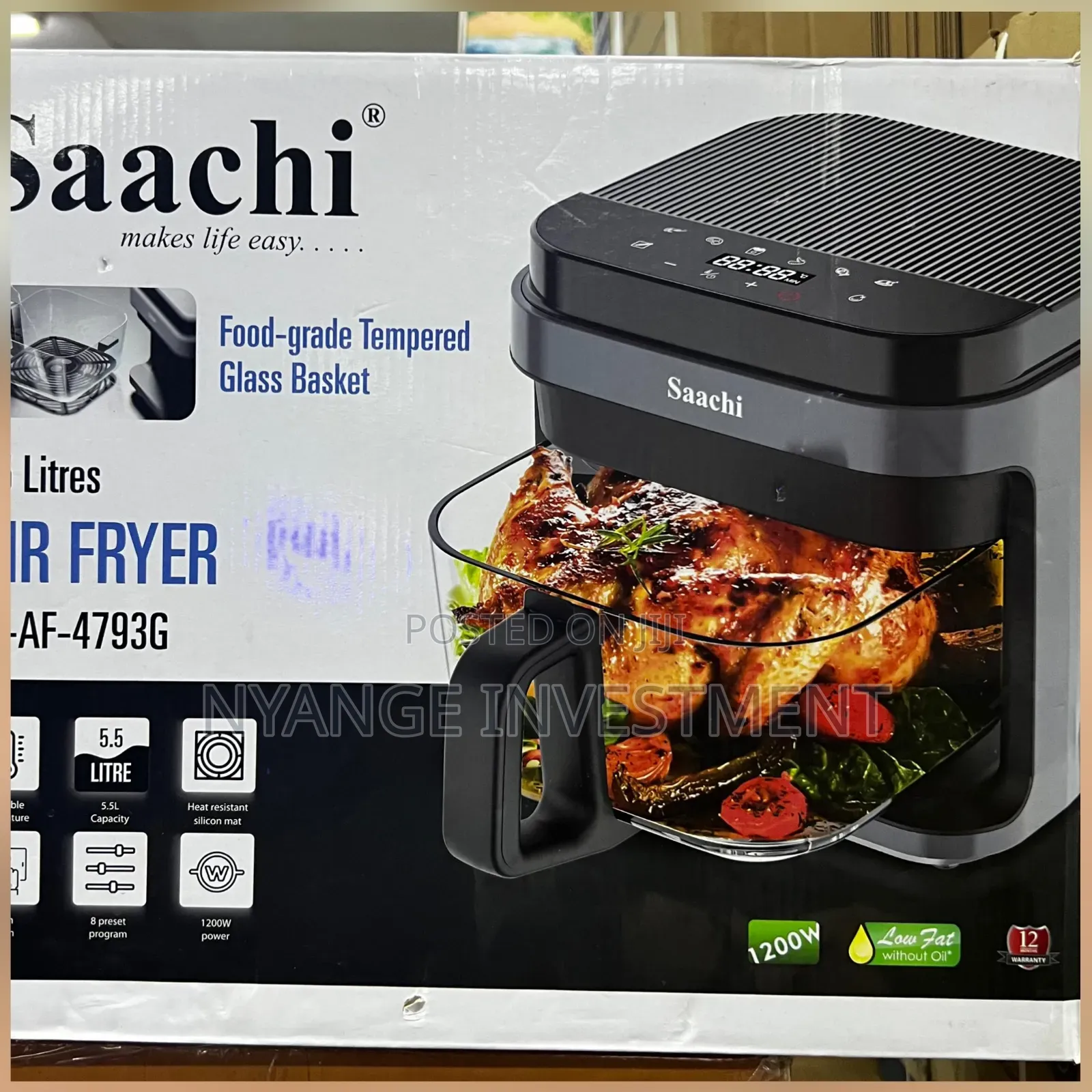 Saachi 5.5l Air Fryer With Food-Grade Tempered Glass Basket. Air Fryer