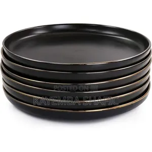 Happy Home 6 Piece Black-Coffee Stoneware Dinner Plate Set