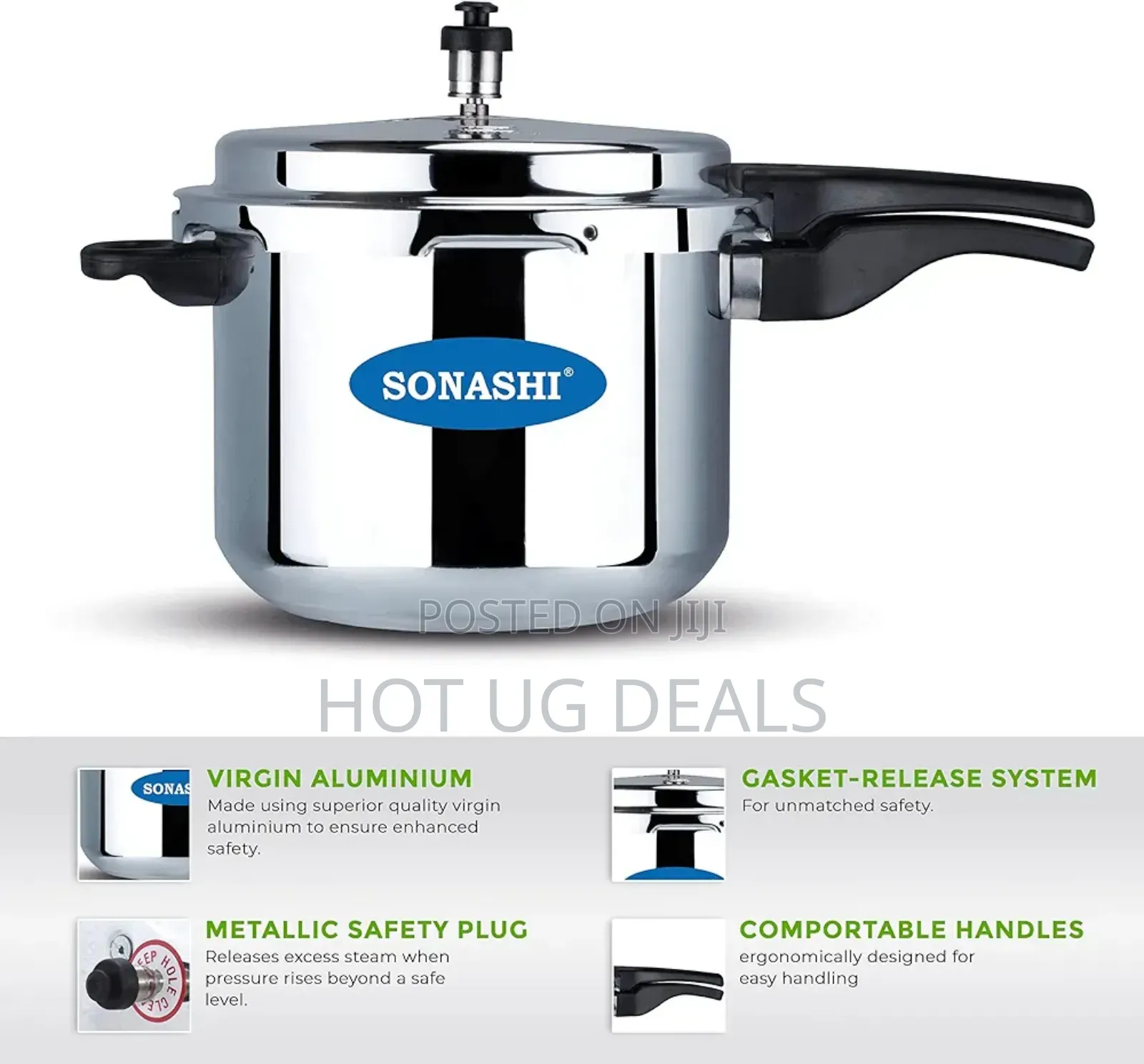 Sonashi 7.5l Pressure Cooker – Heavy-Base With Whistling Valve